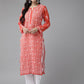 ADA Women Red & White Sustainable Hand Embroidered Chikankari Handloom Kurta with Palazzos | Swadesiicart