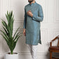 Sojanya Men Blue & Off-White Woven Design Kurta with Churidar | Swadesiicart