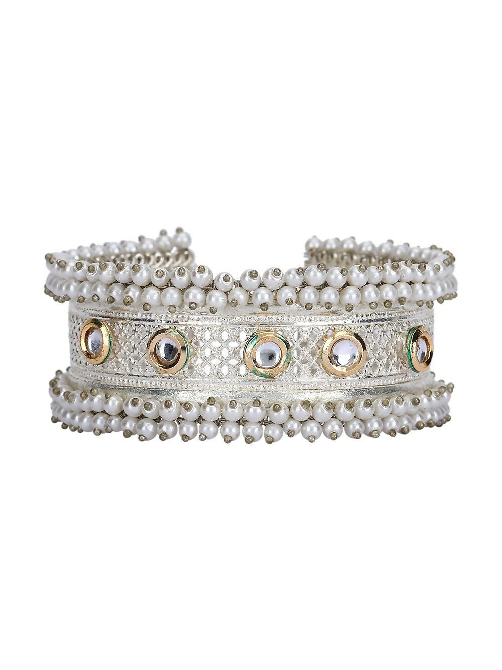 Joban Fashion Women White Beads Style Silver Tone Bangle | Swadesiicart