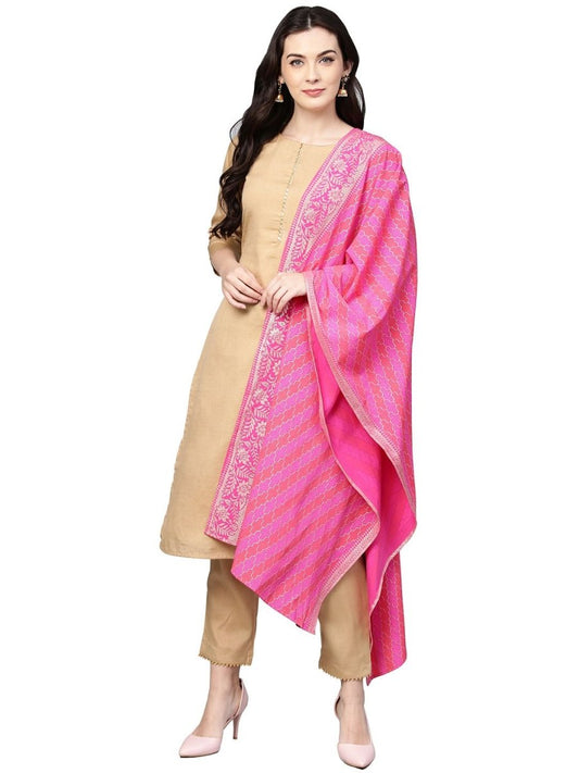 Ahalyaa Women's Faux Silk Kurta Pant Set with Traditional Bandhini Print Dupatta | Swadesiicart