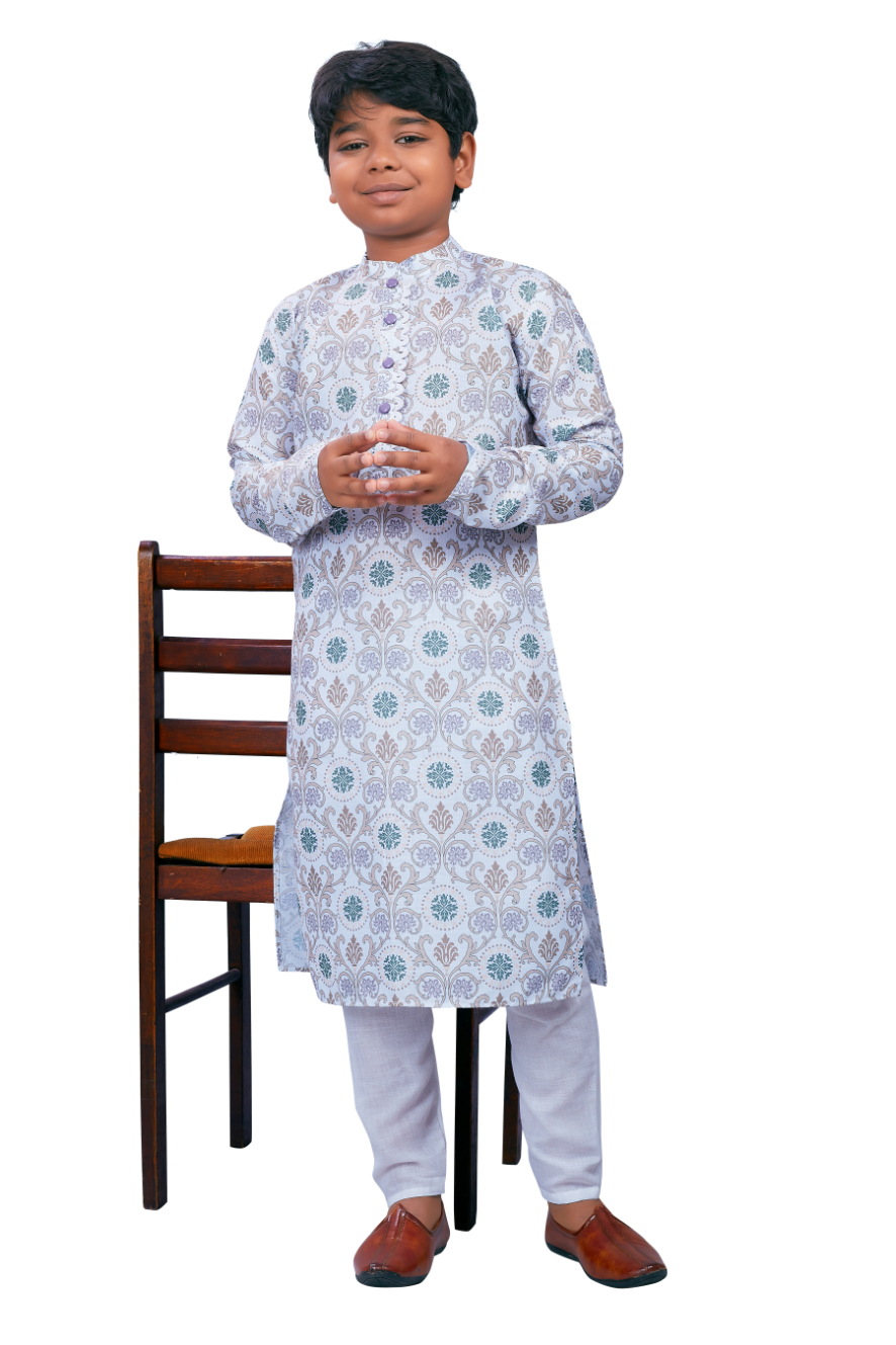 DEIANA'S Casual Designer Kurta Pyjama Set For Boys And kids (White With Multicolor) | Swadesiicart