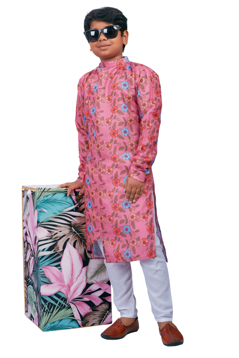 DEIANA'S Casual Designer Kurta Pyjama Set For Boys And kids (Pink With Multicolor) | Swadesiicart