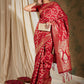 Sangria Red & Gold-Toned Floral Woven Design Zari Banarasi Saree | Swadesiicart