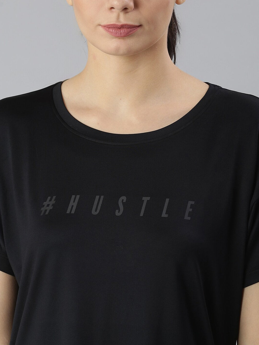 MKH Women Black Typography Printed Dri-FIT Sports T-shirt - Swadesiicart