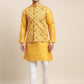 Sojanya Men Mustard Yellow Kurta with Churidar & Nehru Jacket | Swadesiicart
