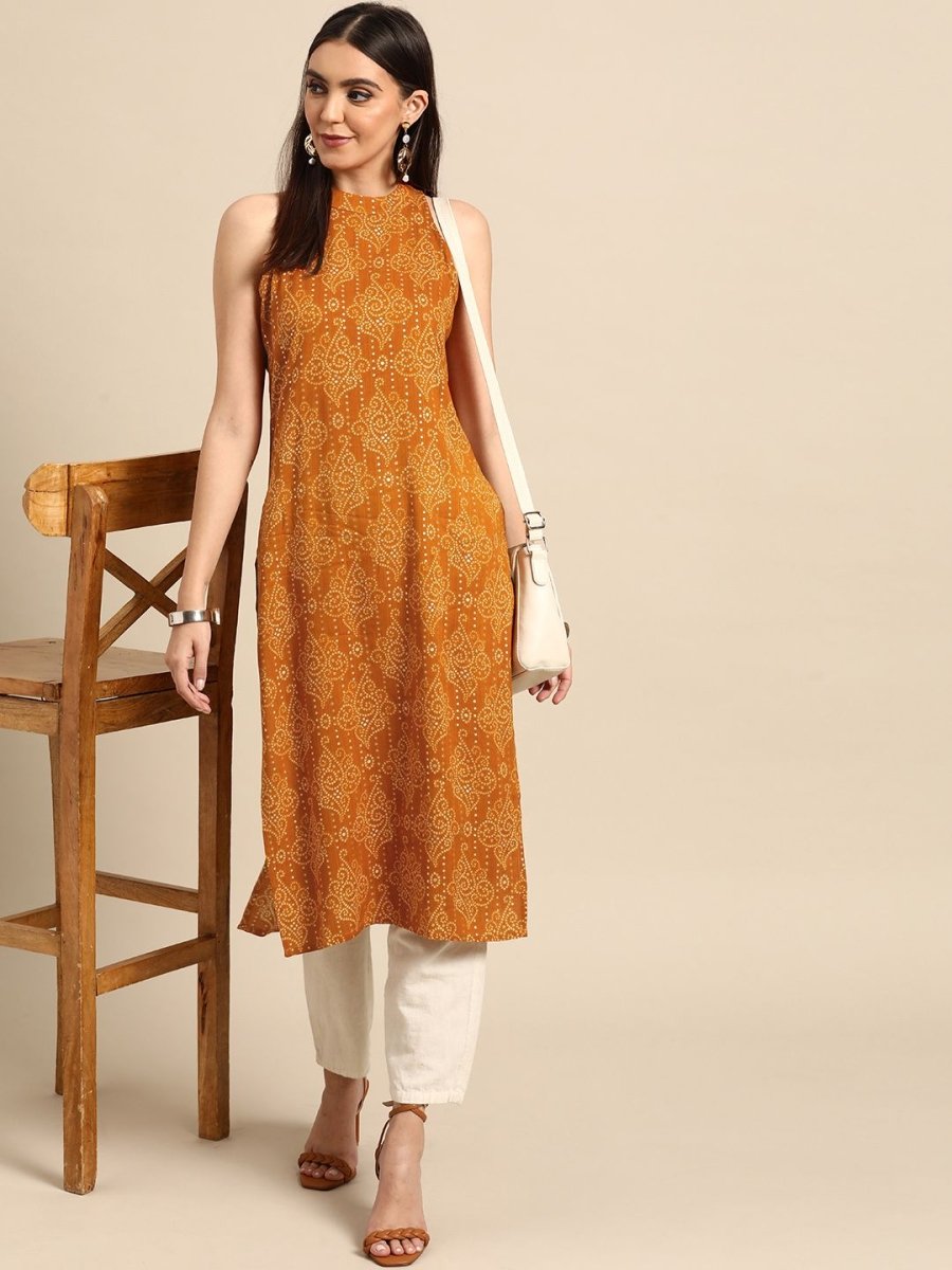 Anouk Women Yellow Bandhani Printed Kurta - Swadesiicart