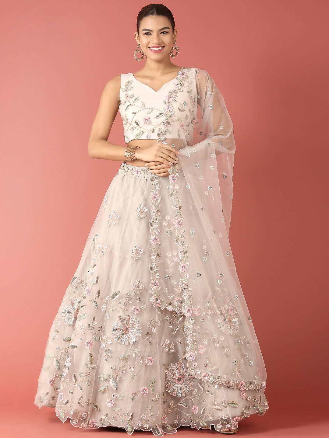 House of Panchhi Grey Net Sequinse Work Lehenga & Blouse, Dupatta | Swadesiicart