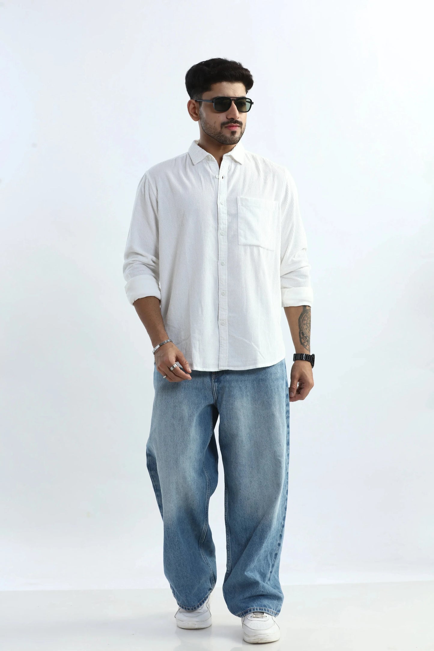 Xkind Men's White Corduroy Regular Fit Shirt | Swadesiicart