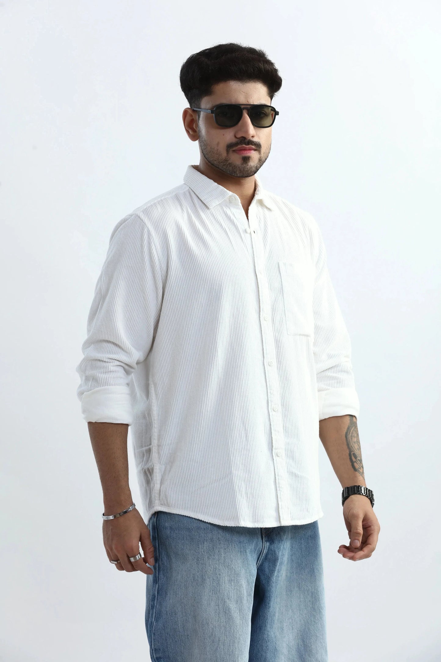 Xkind Men's White Corduroy Regular Fit Shirt | Swadesiicart