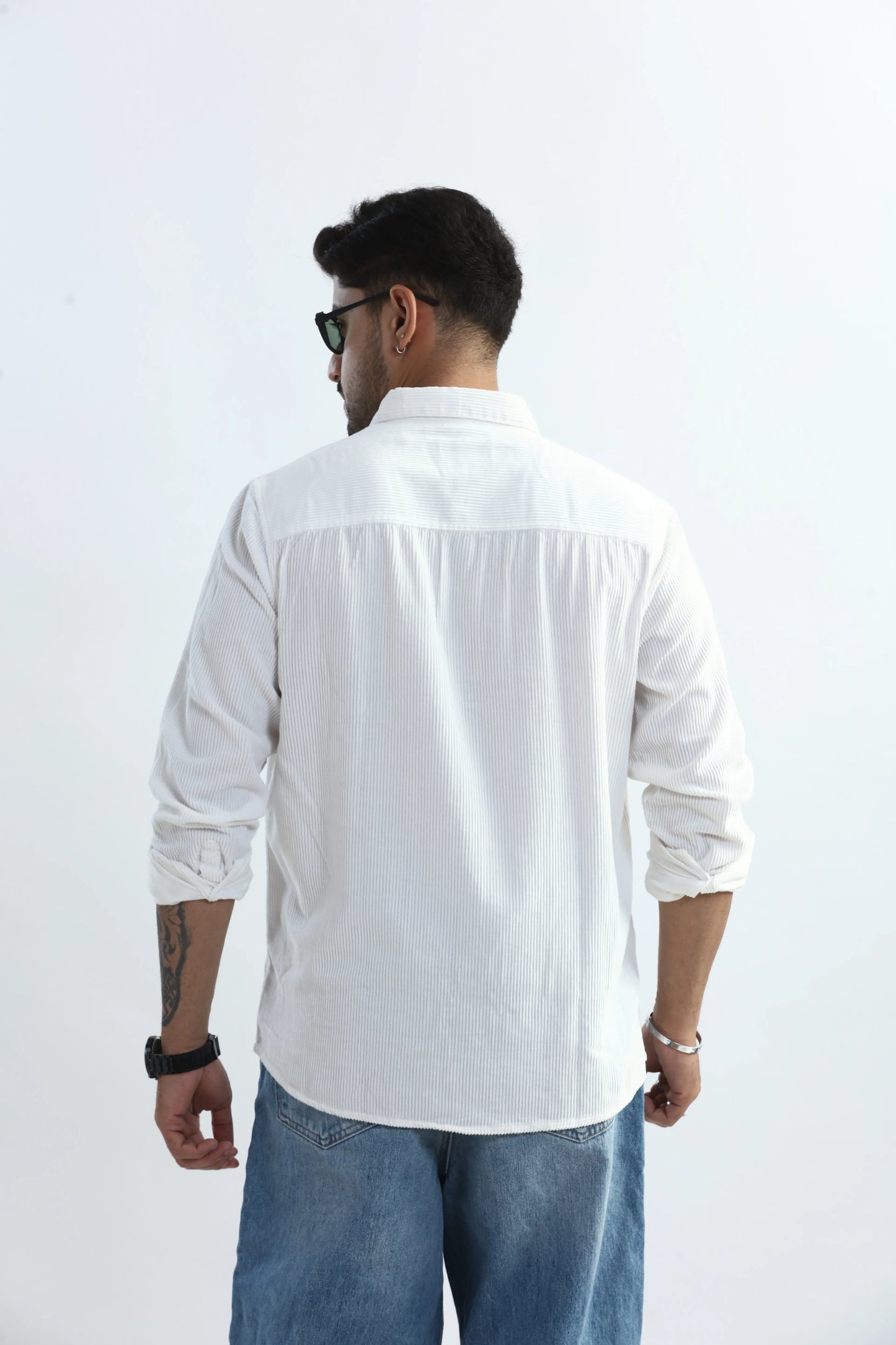 Xkind Men's White Corduroy Regular Fit Shirt | Swadesiicart