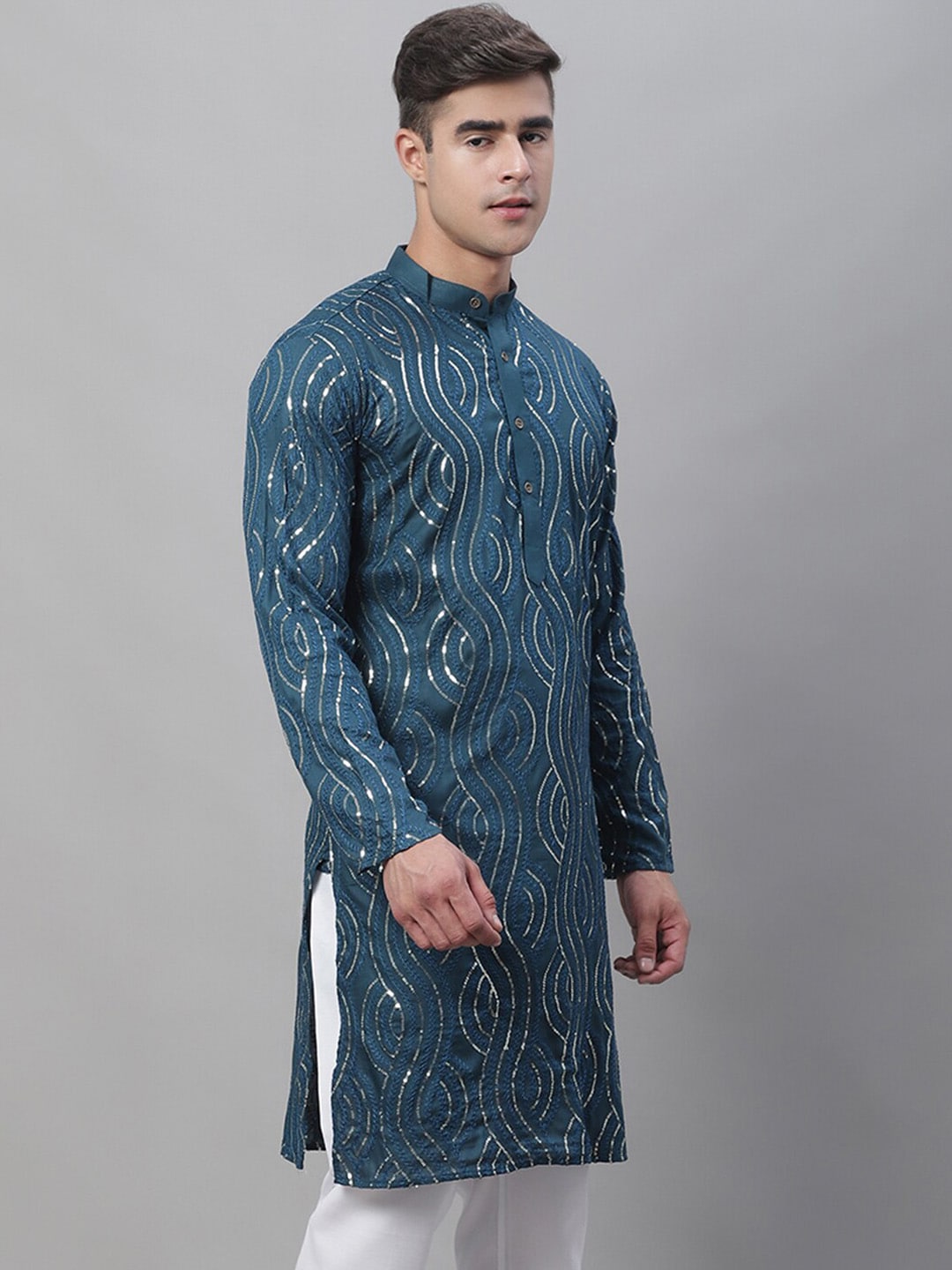 Sojanya Ethnic Motifs Embroidered Sequinned Pure Cotton Kurta | Swadesiicart
