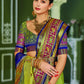 Mitera Olive Green & Blue Zari Pure Silk Banarasi Saree | Swadesiicart