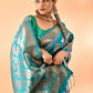 Joban Fashion Sky Blue & Rama Plain With Weaving Border Banarasi Silk Sarees | Swadesiicart