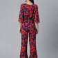 Ahalyaa Womens Navy & Red Rayon Printed Jumpsuit | Swadesiicart