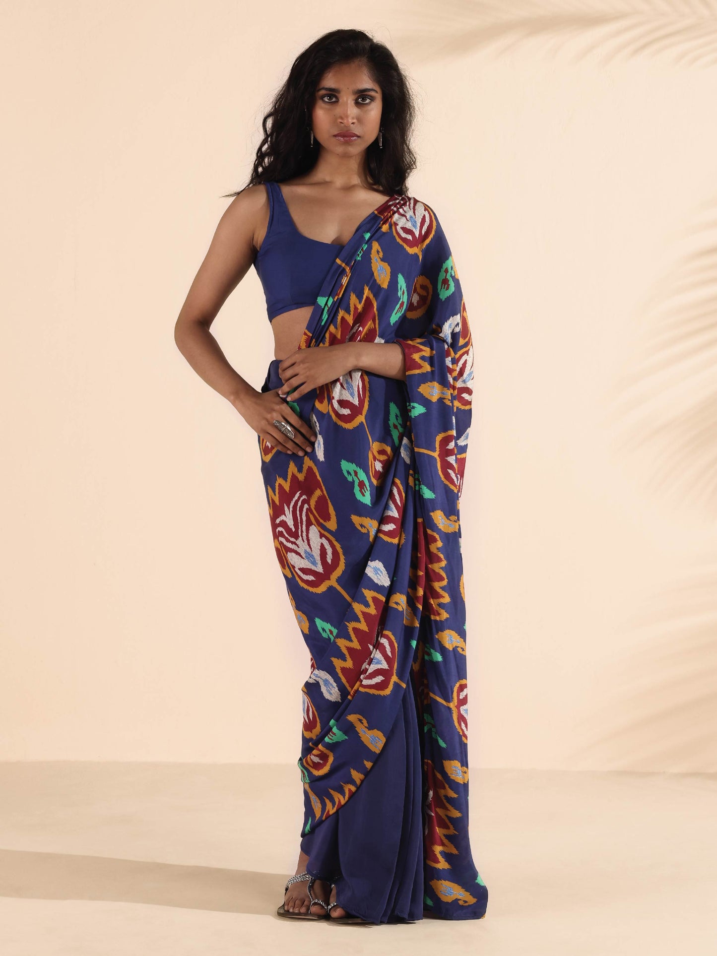 trueBrowns Purple Muslin Ikat Ready to Wear Saree | Swadesiicart