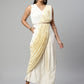 Ahalyaa Women Off White Crepe Georgette Saree Dress With Printed Pallu | Swadesiicart