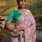 Mitera Lavender & Blue Ethnic Motifs Woven Design Zari Silk Blend Banarasi Saree | Swadesiicart