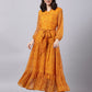 Souchii Yellow Floral Layered Chiffon Maxi Dress - Swadesiicart