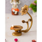 eCraftIndia Gold Toned Flower Shaped Brass Diya With Floral Handle | Swadesiicart