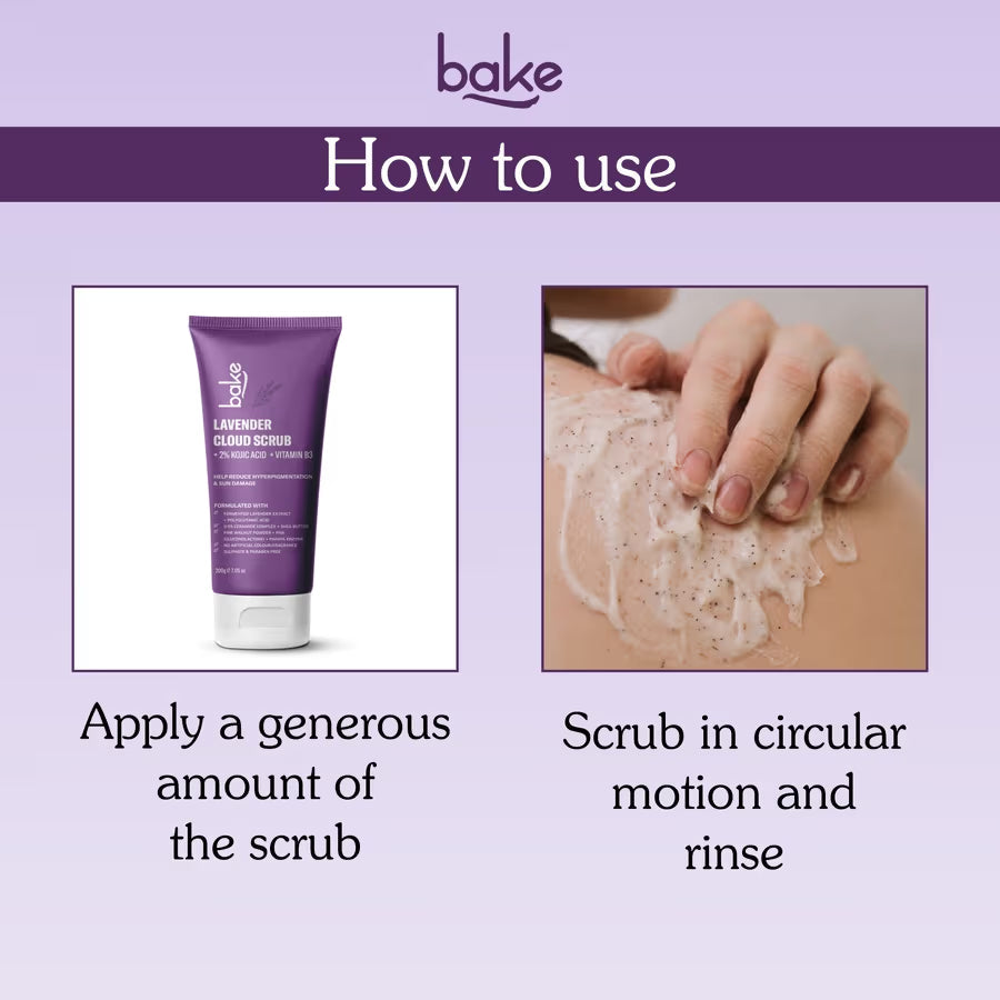 Bake 2% Kojic Acid Lavender Smoothie Body Scrub | Swadesiicart
