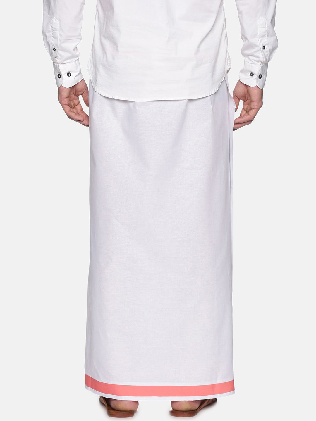 Sethukrishna Men White & Pink Solid Cotton Dhoti | Swadesiicart