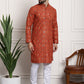 Sojanya Men Orange Printed Cotton Linen Kurta with Churidar | Swadesiicart