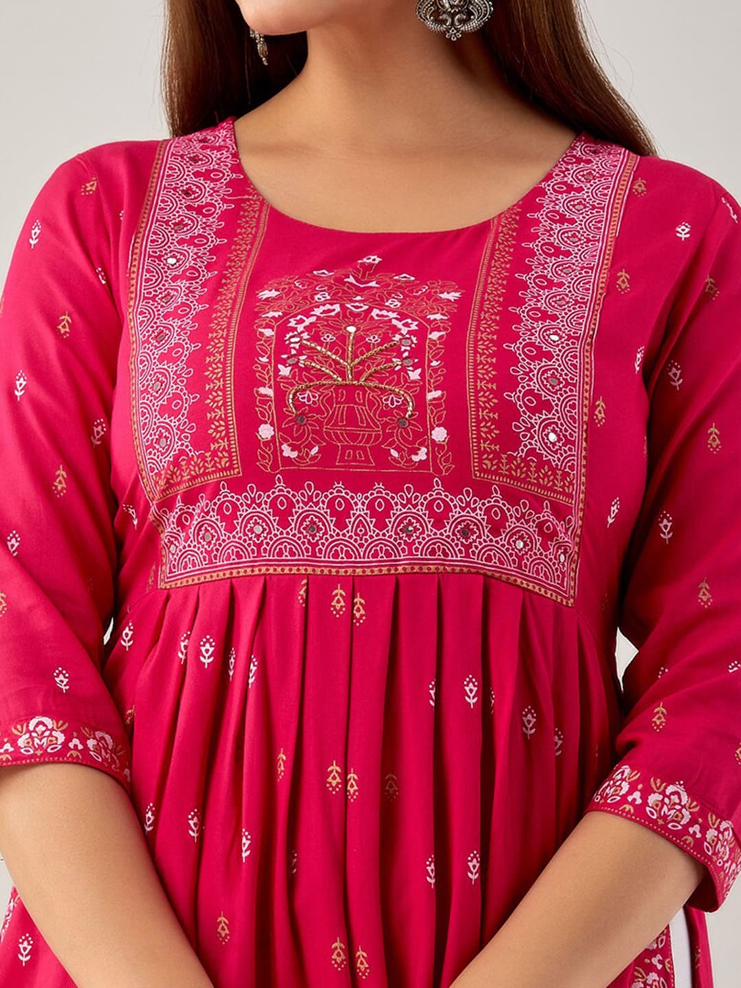 Kalini Ethnic Motifs Printed Mirror Work Kurta - Swadesiicart