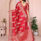Aastha Fashion Red Soft Organza Silk Weaving Saree