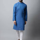Even Apparels Blue Color Pure Cotton Men's Kurta With Band Collar (CHK1198) | Swadesiicart