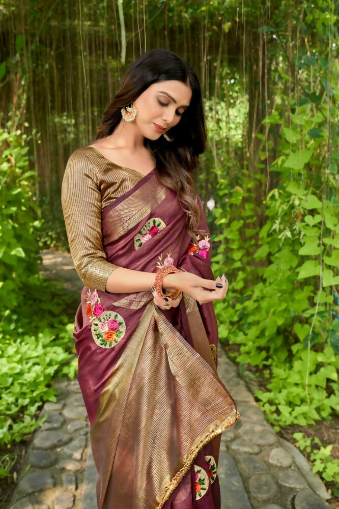 Vamsee Nikita Wine Cotton Saree - Swadesiicart