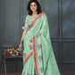 Anaita Light Green Designer Weaving Handloom Linen Saree With Blouse