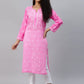 ADA Women Pink & White Ethnic Motifs Embroidered Chikankari Handloom Kurta with Trousers | Swadesiicart