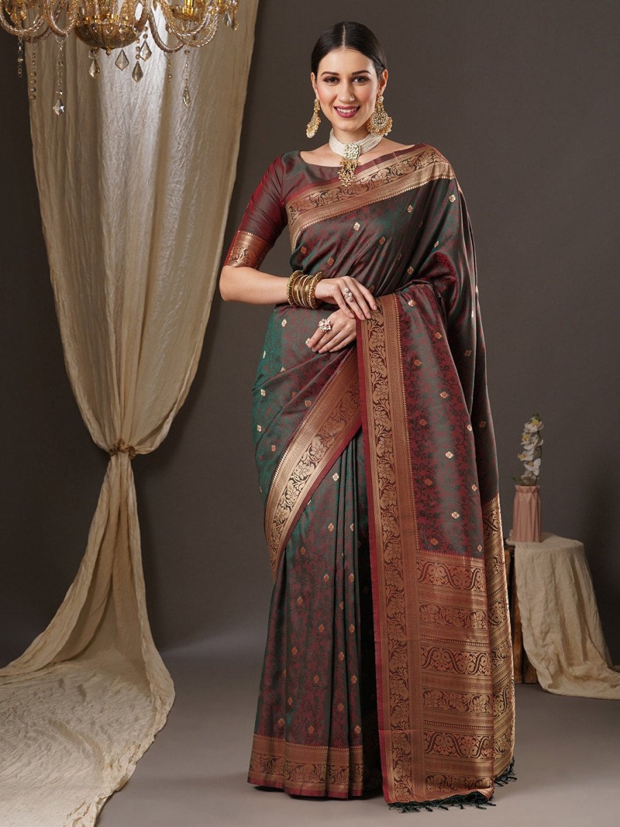 Anouk Floral Zari Banarasi Saree | Swadesiicart