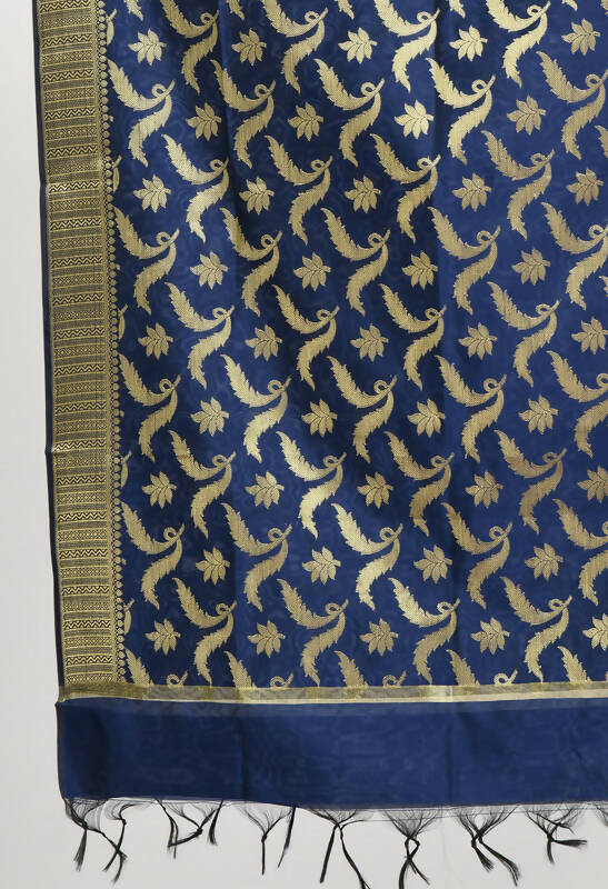 Mominos Fashion Moeza Women's Banarsi Silk Floral Woven Design Navy Blue Dupatta - Swadesiicart
