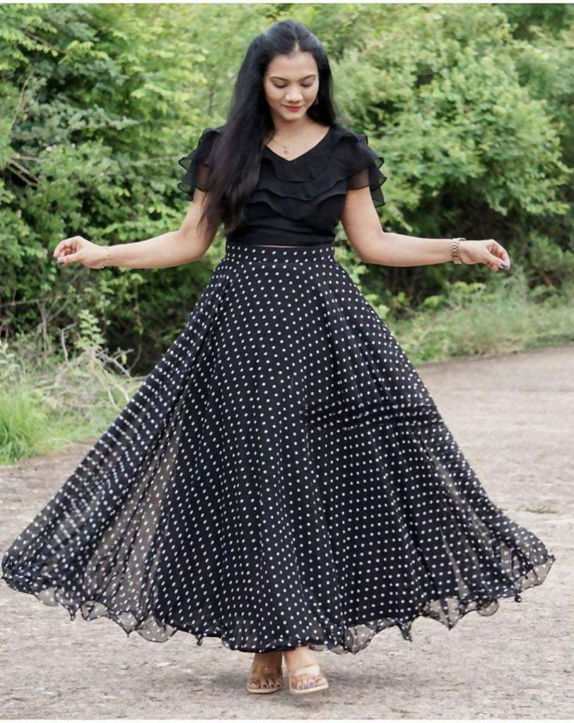 Dishitha Creation Printed Stitched Lehenga & Crop Top - Black & Black | Swadesiicart