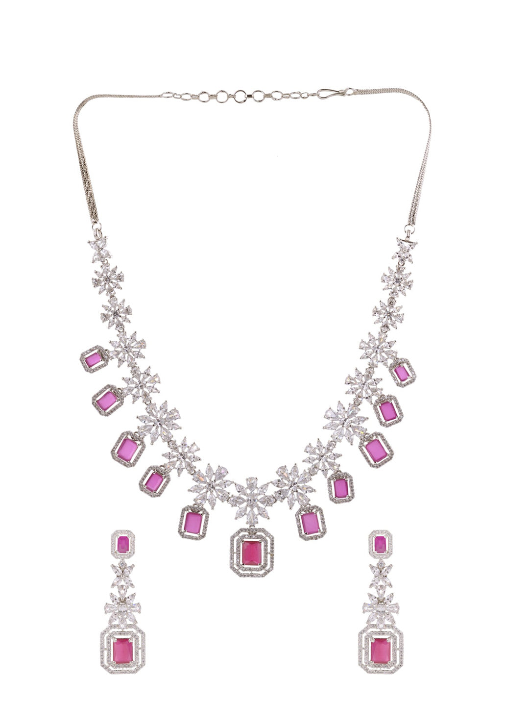 Saraf RS Jewellery Rhodium-Plated Pink AD studded Jewellery Set - Swadesiicart