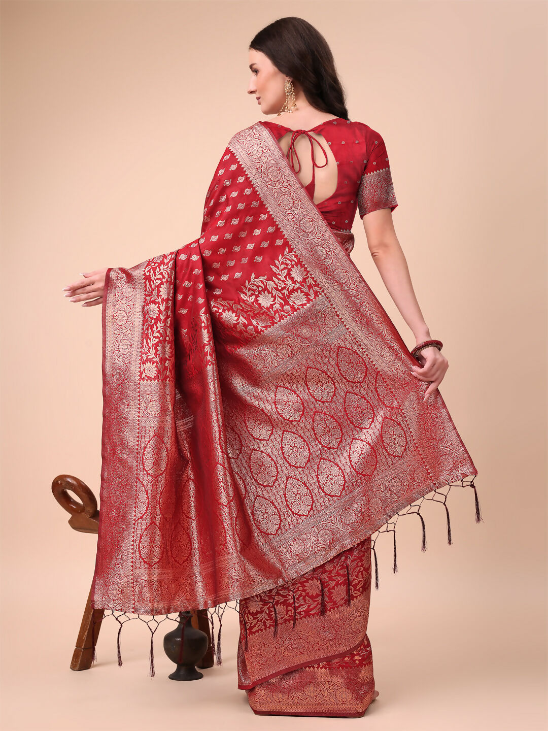 Shree Shyam Fashion Lichi Silk Red Saree