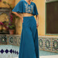 Janasya Teal Blue Georgette Yoke Embroidery Co-Ords - Swadesiicart