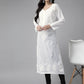ADA Women White & Black Chikankari Embroidered Handloom Kurta with Cotton Churidar | Swadesiicart