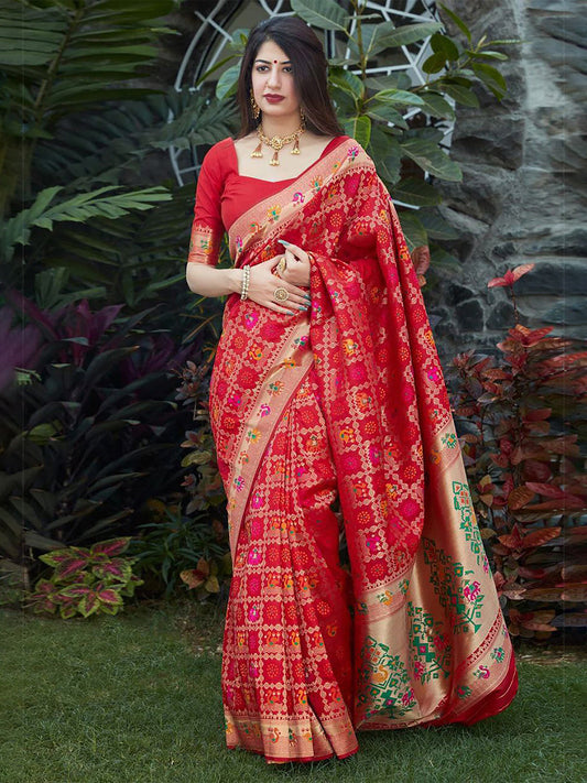 Kalini Red Silk Blend Designer Banarasi Saree | Swadesiicart