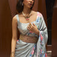 Mitera Grey & Pink Floral Satin Banarasi Saree | Swadesiicart