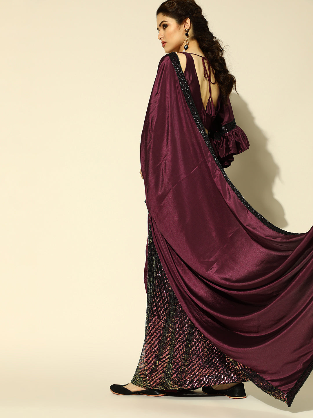 Tikhi Imli Embellished Poly Crepe Saree with Embellished Border | Swadesiicart