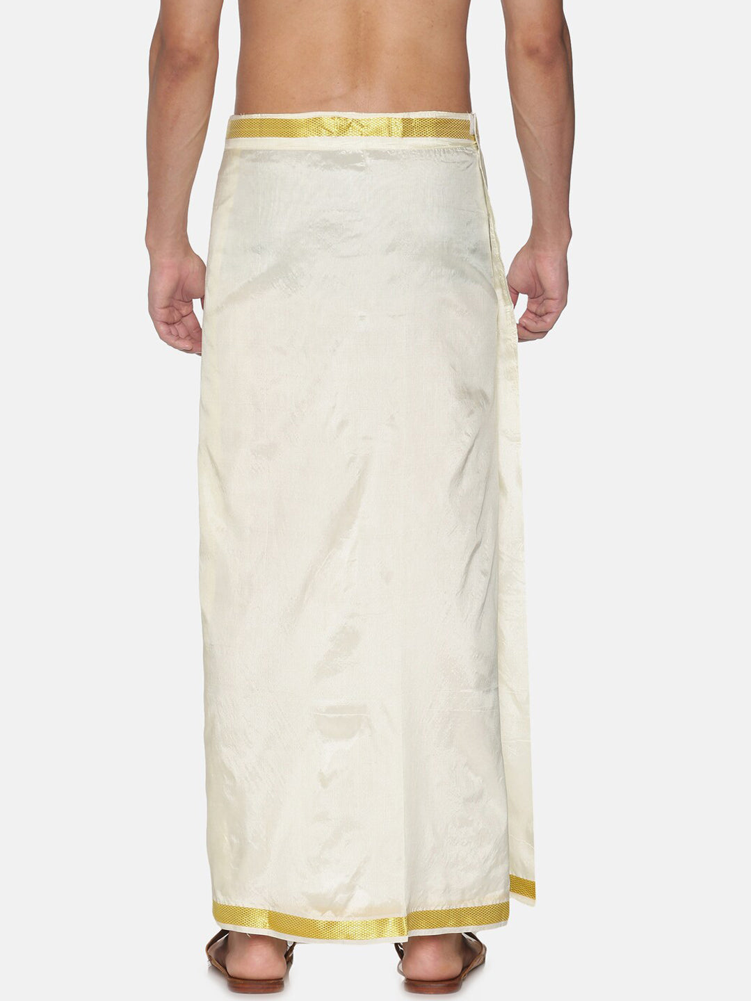 Sethukrishna Men Cream-Coloured Solid Readymade Dhoti | Swadesiicart
