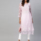 ADA Women Pink & White Chikankari Embroidered Handloom Kurta with Trousers | Swadesiicart