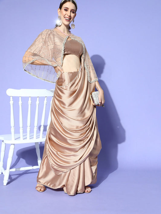Tikhi Imli Satin Saree With Cape | Swadesiicart