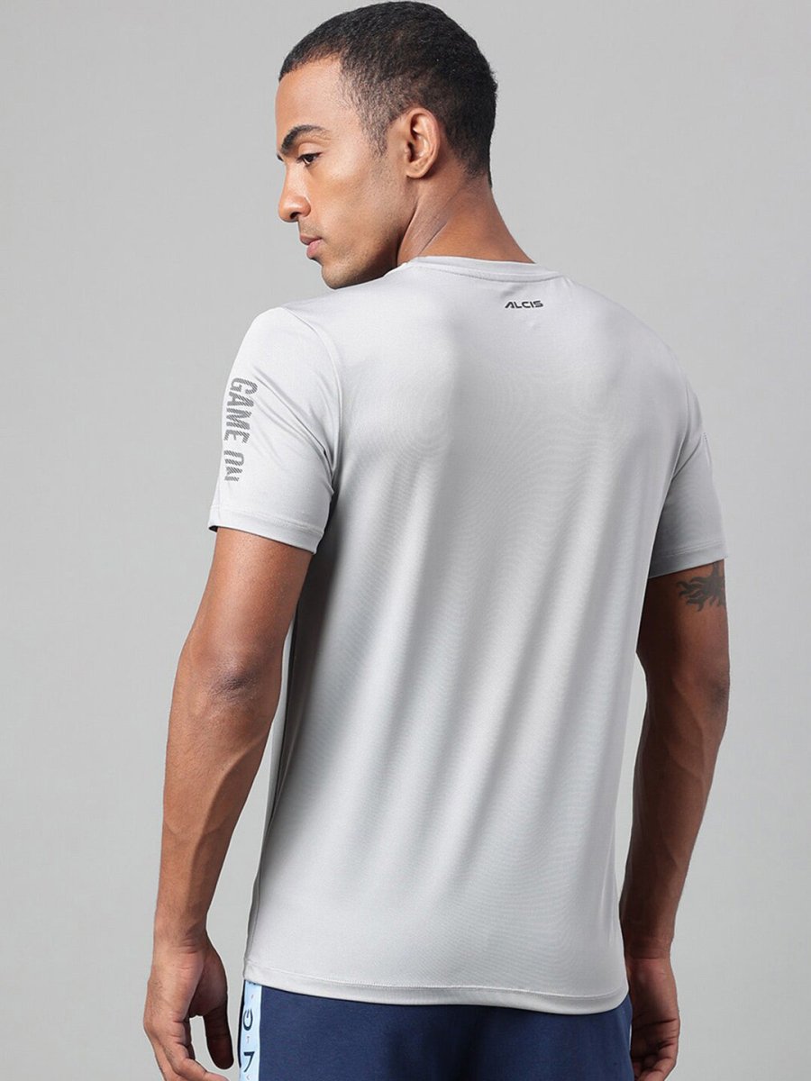 Alcis Typography Printed Anti-Static Dry Tech Slim Fit Sports T-shirt | Swadesiicart