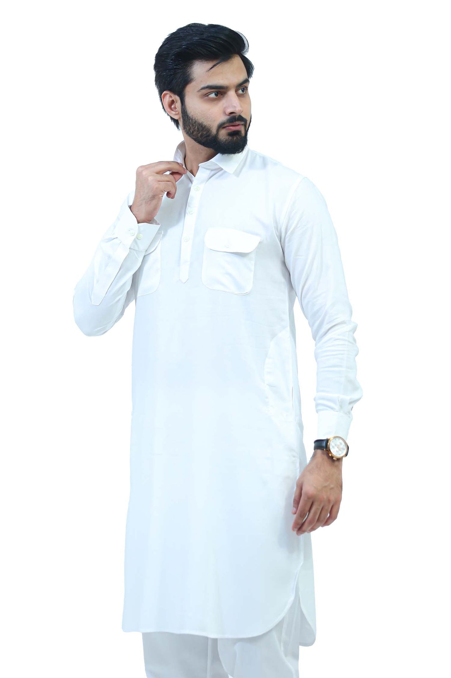 Bluesaanchi Men's White Satin Pathani Kurta Set | Swadesiicart