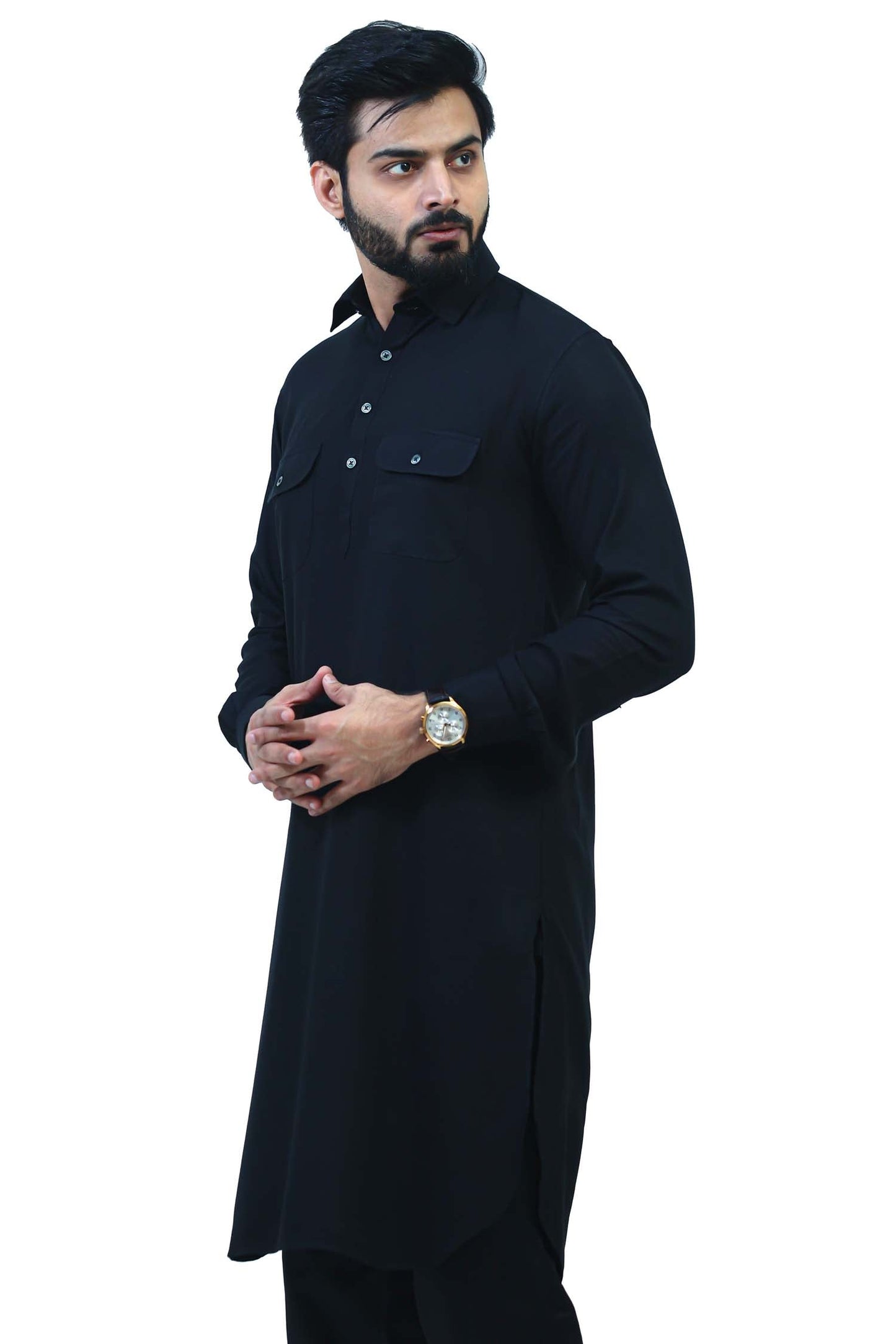 Bluesaanchi Men's Black Satin Pathani Kurta Set | Swadesiicart