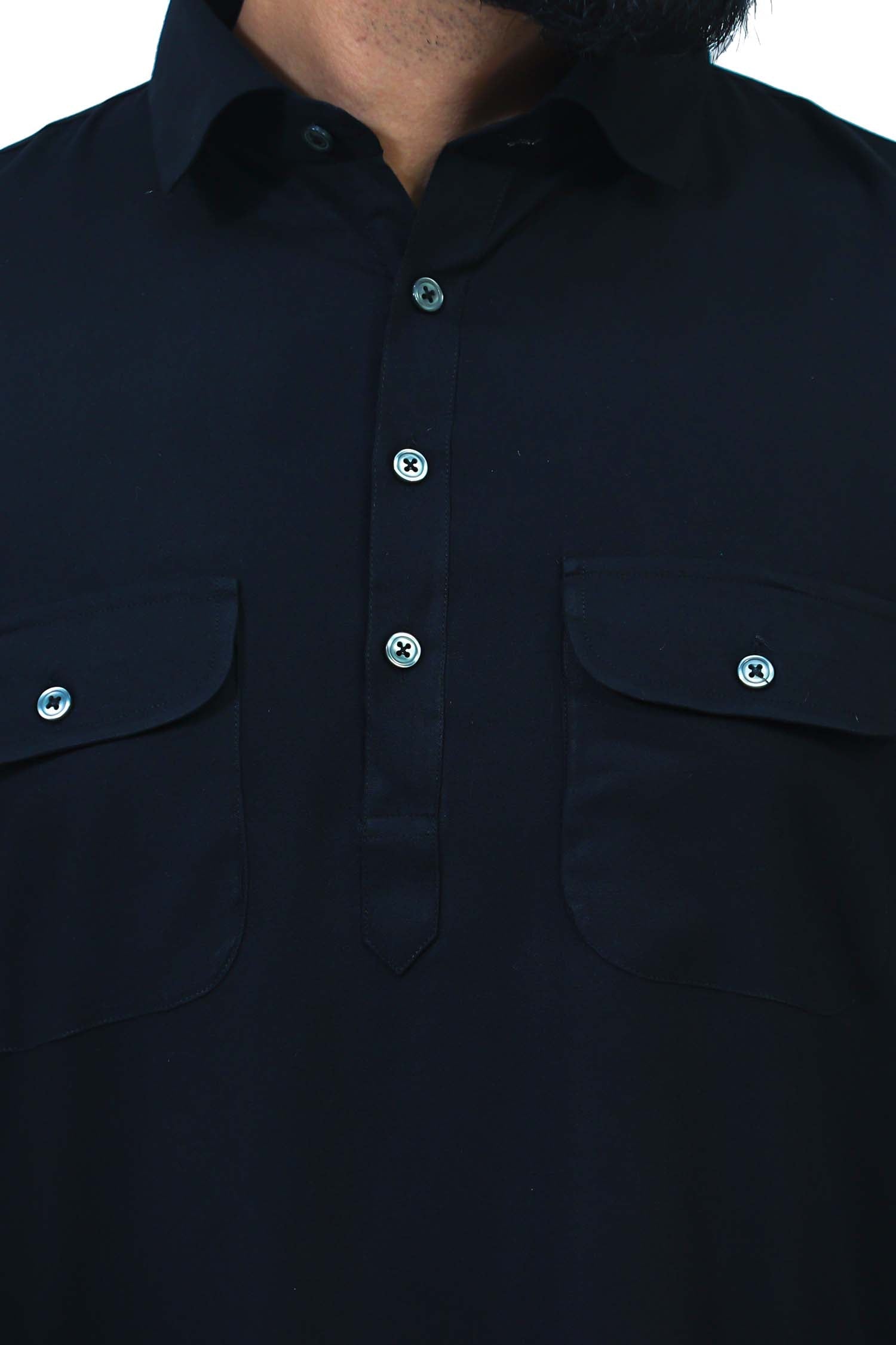 Bluesaanchi Men's Black Satin Pathani Kurta Set | Swadesiicart