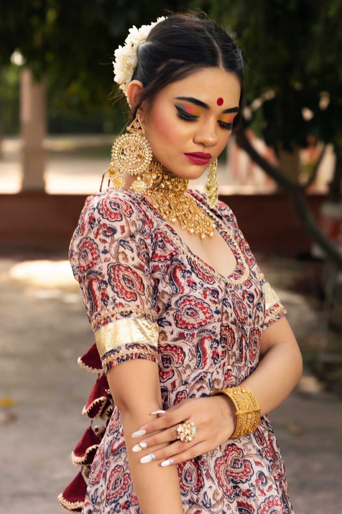 Pomcha Jaipur Gulbagh Organza Anarkali Set | Swadesiicart